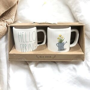 NWT Rae Dunn HELLO SPRING Gift Set Ceramic Large Mugs Flowers Celebrate